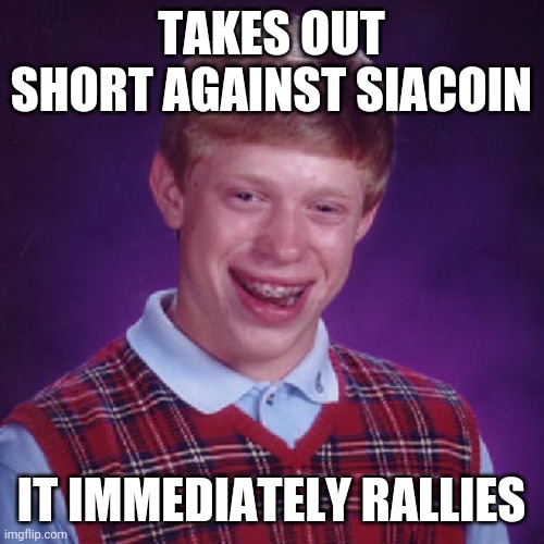 Badluck Brian | TAKES OUT SHORT AGAINST SIACOIN; IT IMMEDIATELY RALLIES | image tagged in badluck brian | made w/ Imgflip meme maker