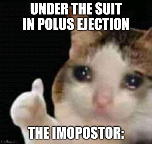 polus ejection | UNDER THE SUIT IN POLUS EJECTION; THE IMOPOSTOR: | image tagged in sad thumbs up cat | made w/ Imgflip meme maker