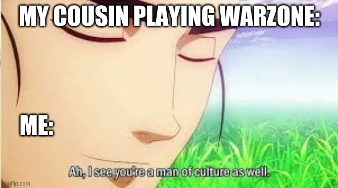 Ah,I see you are a man of culture as well | MY COUSIN PLAYING WARZONE:; ME: | image tagged in ah i see you are a man of culture as well | made w/ Imgflip meme maker