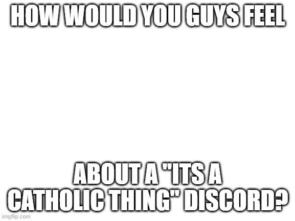 Blank White Template | HOW WOULD YOU GUYS FEEL; ABOUT A "ITS A CATHOLIC THING" DISCORD? | image tagged in blank white template | made w/ Imgflip meme maker