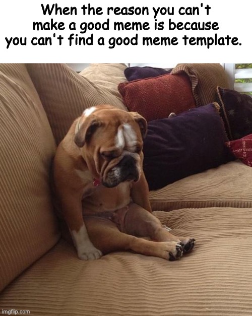 bulldogsad | When the reason you can't make a good meme is because you can't find a good meme template. | image tagged in bulldogsad | made w/ Imgflip meme maker