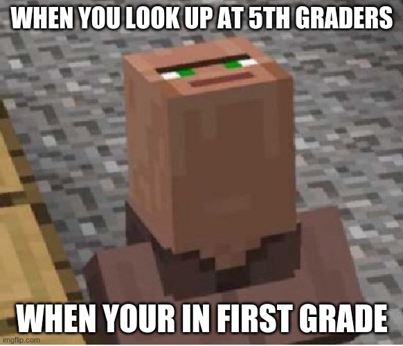 Minecraft Villager Looking Up | WHEN YOU LOOK UP AT 5TH GRADERS; WHEN YOUR IN FIRST GRADE | image tagged in minecraft villager looking up | made w/ Imgflip meme maker