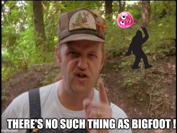 If I've Told You Once... | THERE'S NO SUCH THING AS BIGFOOT ! | image tagged in meme me - 1,bigfoot,listen to me,woods,funny,bigfoot memes | made w/ Imgflip meme maker