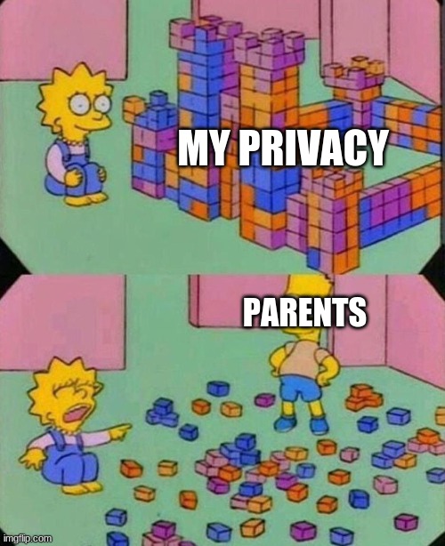 why mom and dad WHY | MY PRIVACY; PARENTS | image tagged in lisa block tower,meme | made w/ Imgflip meme maker