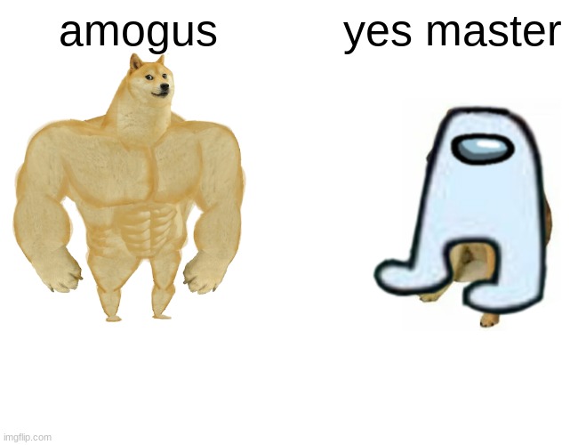 Buff Doge vs. Cheems Meme | amogus; yes master | image tagged in memes,buff doge vs cheems | made w/ Imgflip meme maker