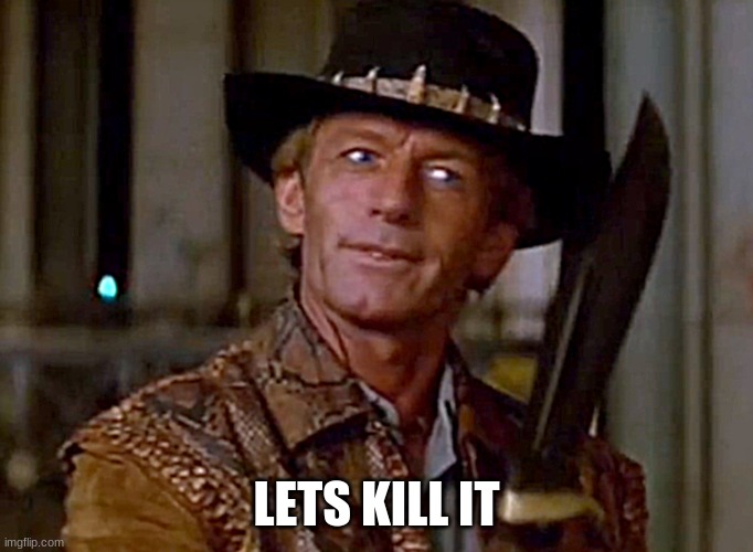 Crocodile Dundee Knife | LETS KILL IT | image tagged in crocodile dundee knife | made w/ Imgflip meme maker