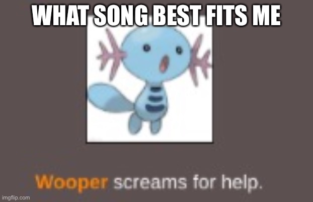 E | WHAT SONG BEST FITS ME | image tagged in wooper screams for help | made w/ Imgflip meme maker