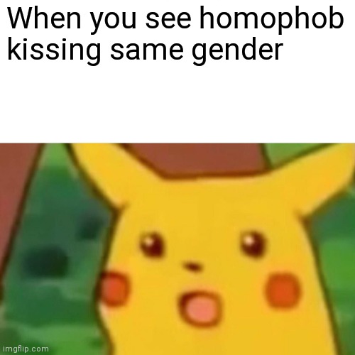 Idk i was bored | When you see homophob kissing same gender | image tagged in memes,surprised pikachu | made w/ Imgflip meme maker
