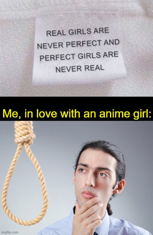 . | Me, in love with an anime girl: | image tagged in noose | made w/ Imgflip meme maker