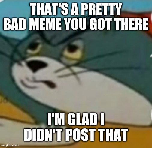 Pretty bad meme you got there | THAT'S A PRETTY BAD MEME YOU GOT THERE; I'M GLAD I DIDN'T POST THAT | image tagged in tom and jerry meme | made w/ Imgflip meme maker