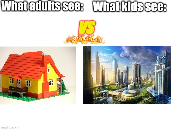 Blank White Template | What adults see:; What kids see:; VS | image tagged in blank white template | made w/ Imgflip meme maker