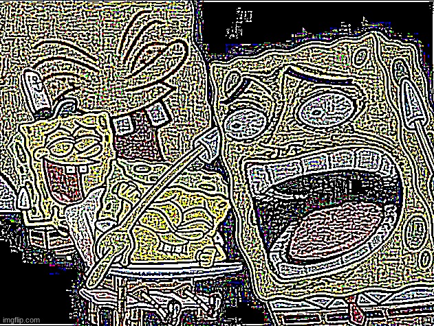 Deep Fried deep fried Spongebob laughing | image tagged in deep fried deep fried spongebob laughing | made w/ Imgflip meme maker