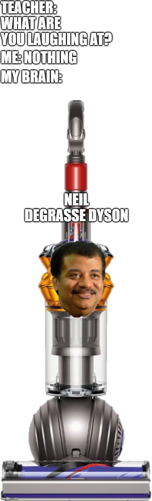 Can't think of title | TEACHER: WHAT ARE YOU LAUGHING AT? MY BRAIN:; ME: NOTHING; NEIL DEGRASSE DYSON | image tagged in neil degrasse tyson,teacher,brain | made w/ Imgflip meme maker