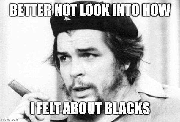 Che Guevara | BETTER NOT LOOK INTO HOW I FELT ABOUT BLACKS | image tagged in che guevara | made w/ Imgflip meme maker