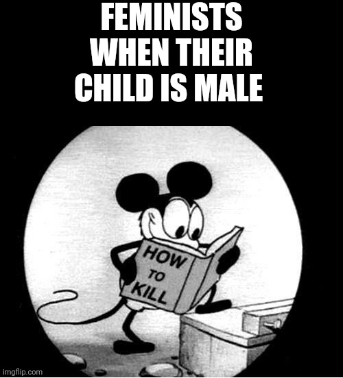 *Reupload* | FEMINISTS WHEN THEIR CHILD IS MALE | image tagged in how to kill with mickey mouse,feminist,feminism,triggered feminist | made w/ Imgflip meme maker