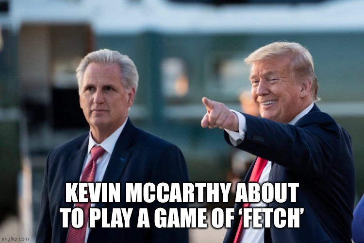 Games Congressmen Play | KEVIN MCCARTHY ABOUT TO PLAY A GAME OF ‘FETCH’ | image tagged in politics,donald trump,kevin | made w/ Imgflip meme maker