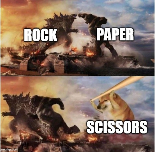 Kong Godzilla Doge | PAPER; ROCK; SCISSORS | image tagged in kong godzilla doge | made w/ Imgflip meme maker