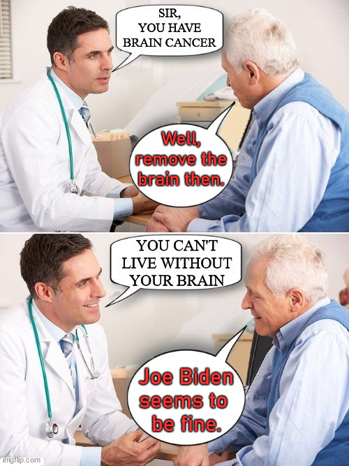 Well, remove the brain then. Joe Biden seems to 
be fine. | image tagged in politics,joe biden | made w/ Imgflip meme maker
