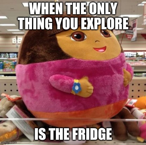 Fridge boi | WHEN THE ONLY THING YOU EXPLORE; IS THE FRIDGE | image tagged in dora | made w/ Imgflip meme maker