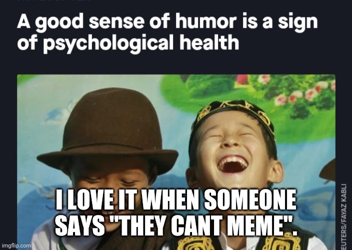 Sense of humor | I LOVE IT WHEN SOMEONE SAYS "THEY CANT MEME". | image tagged in sense of humor | made w/ Imgflip meme maker