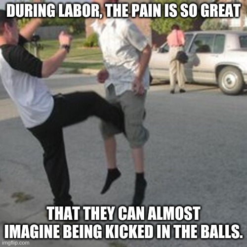 Kicked in the balls | DURING LABOR, THE PAIN IS SO GREAT; THAT THEY CAN ALMOST IMAGINE BEING KICKED IN THE BALLS. | image tagged in kicked in the balls | made w/ Imgflip meme maker