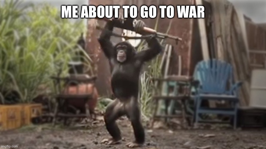 Monkey With AK-47 | ME ABOUT TO GO TO WAR | image tagged in monkey with ak-47 | made w/ Imgflip meme maker
