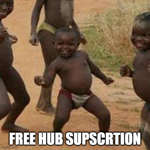 Third World Success Kid | FREE HUB SUPSCRTION | image tagged in memes,third world success kid | made w/ Imgflip meme maker