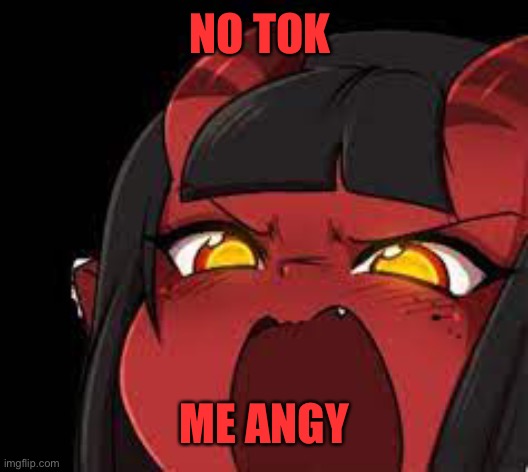 >:c | NO TOK; ME ANGY | image tagged in meru screaming | made w/ Imgflip meme maker