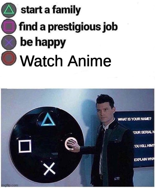 Anime | Watch Anime | image tagged in press circle ps4 | made w/ Imgflip meme maker