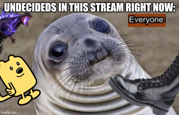 The four major parties: right unity, Kaiju, boot, and everyone | UNDECIDEDS IN THIS STREAM RIGHT NOW: | made w/ Imgflip meme maker