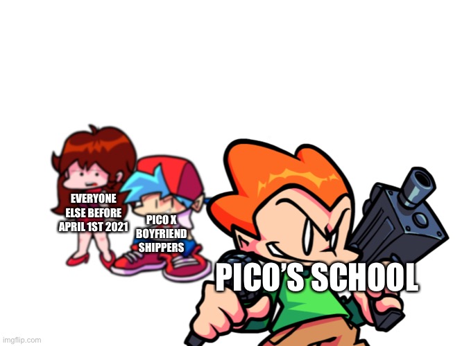 Boyfriend x Pico confirmed?! | EVERYONE ELSE BEFORE APRIL 1ST 2021; PICO X BOYFRIEND SHIPPERS; PICO’S SCHOOL | image tagged in distracted boyfriend | made w/ Imgflip meme maker