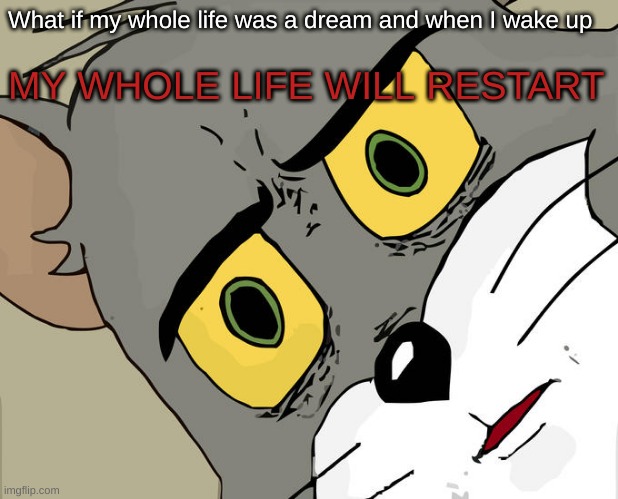 I'm scared now! | What if my whole life was a dream and when I wake up; MY WHOLE LIFE WILL RESTART | image tagged in memes,unsettled tom | made w/ Imgflip meme maker