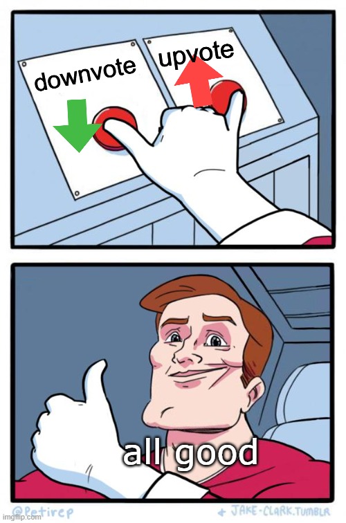 Both Buttons Pressed | upvote; downvote; all good | image tagged in both buttons pressed | made w/ Imgflip meme maker