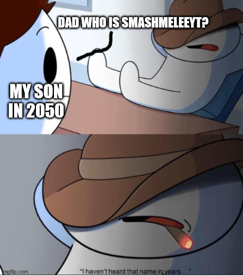 My son in 2050 | DAD WHO IS SMASHMELEEYT? MY SON IN 2050 | image tagged in i haven't heard that name in years | made w/ Imgflip meme maker