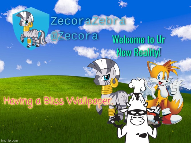ZecoraZebra Announcement 2 | Having a Bliss Wallpaper. | image tagged in zecorazebra announcement 2,windows xp | made w/ Imgflip meme maker