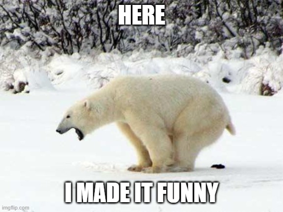 Polar Bear Shits in the Snow | HERE I MADE IT FUNNY | image tagged in polar bear shits in the snow | made w/ Imgflip meme maker