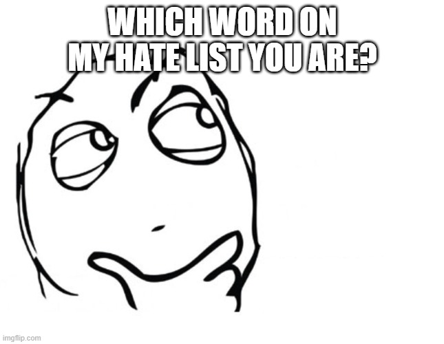 hmmm | WHICH WORD ON MY HATE LIST YOU ARE? | image tagged in hmmm | made w/ Imgflip meme maker