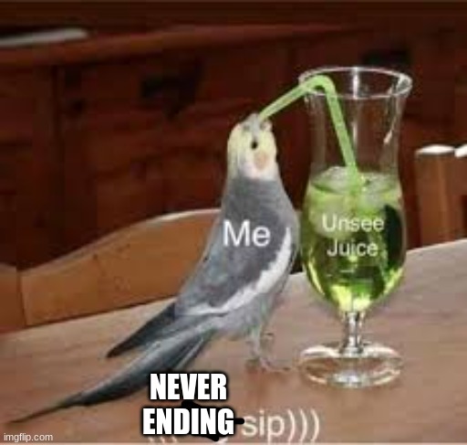 Un-see juice | NEVER ENDING | image tagged in un-see juice | made w/ Imgflip meme maker