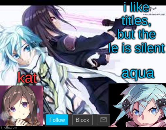 fem kirito | i like titles, but the le is silent | image tagged in fem kirito | made w/ Imgflip meme maker