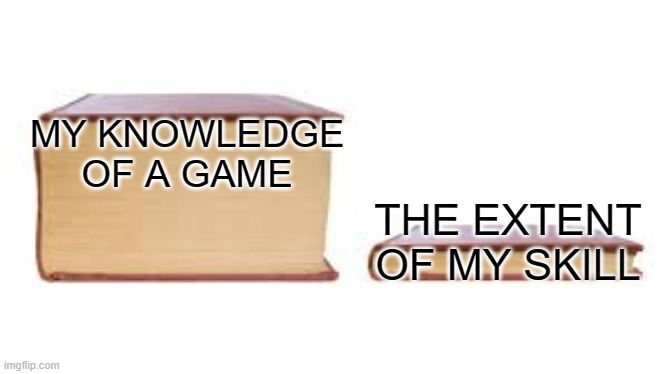 Big book small book | MY KNOWLEDGE OF A GAME; THE EXTENT OF MY SKILL | image tagged in big book small book | made w/ Imgflip meme maker