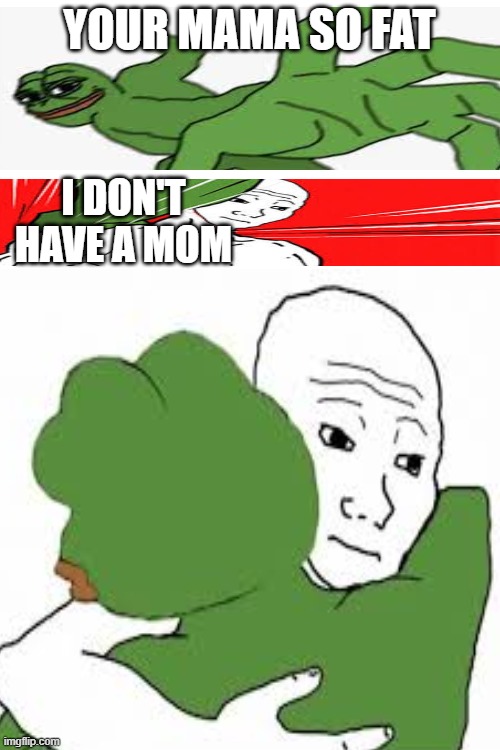 true story | YOUR MAMA SO FAT; I DON'T HAVE A MOM | image tagged in blank white template,pepe the frog | made w/ Imgflip meme maker