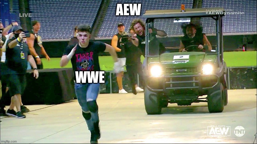 AEW run | AEW WWE | image tagged in aew run | made w/ Imgflip meme maker