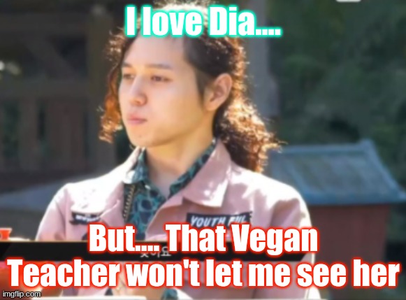 Don't test Wonstine | I love Dia.... But.... That Vegan Teacher won't let me see her | image tagged in distracted boyfriend | made w/ Imgflip meme maker