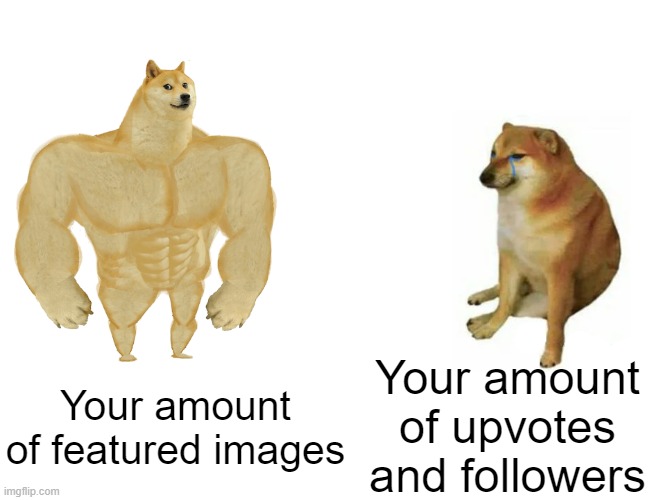 Buff Doge vs. Cheems | Your amount of upvotes and followers; Your amount of featured images | image tagged in memes,buff doge vs cheems,upvotes,followers | made w/ Imgflip meme maker