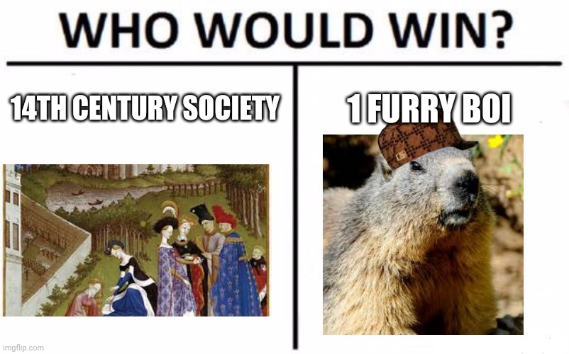 Who Would Win? | 14TH CENTURY SOCIETY; 1 FURRY BOI | image tagged in memes,who would win,scumbag,plague,history | made w/ Imgflip meme maker