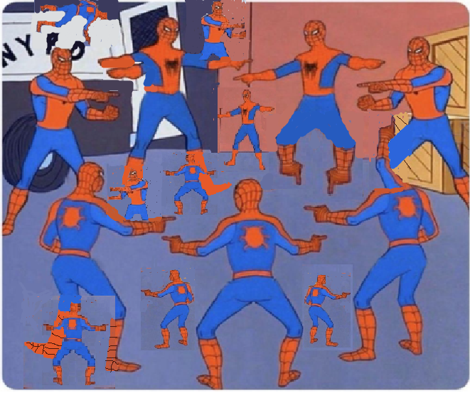 15 Spidermen pointing Blank Meme Template