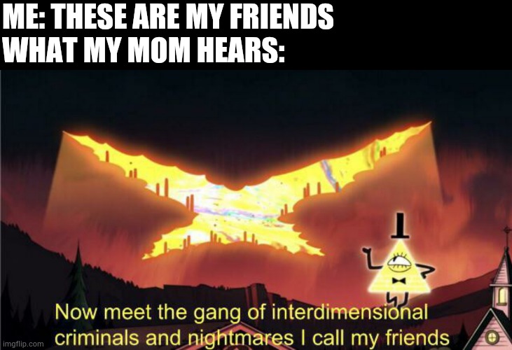 ME: THESE ARE MY FRIENDS
WHAT MY MOM HEARS: | made w/ Imgflip meme maker