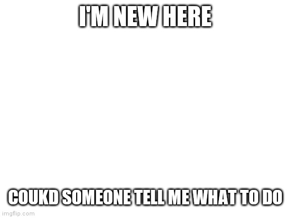 Blank White Template | I'M NEW HERE; COUKD SOMEONE TELL ME WHAT TO DO | image tagged in blank white template | made w/ Imgflip meme maker