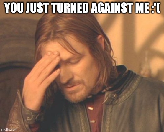 Frustrated Boromir Meme | YOU JUST TURNED AGAINST ME :'( | image tagged in memes,frustrated boromir | made w/ Imgflip meme maker