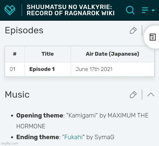 List of Episodes, Shuumatsu no Valkyrie: Record of Ragnarok Wiki